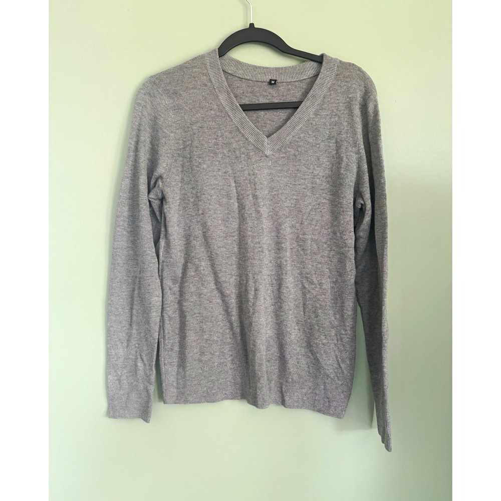 ARACH&CLOZ Women's Gray Solid Knit V-Neck Wool Blend Pullover Sweater M